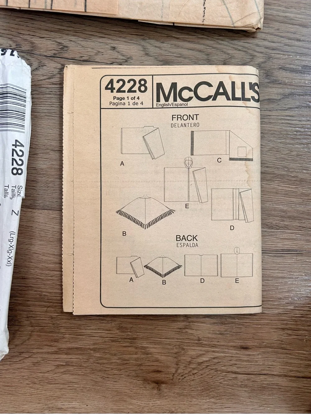 McCall's 4228 Poncho & Reversible Cape Sewing Pattern L-XXL Uncut